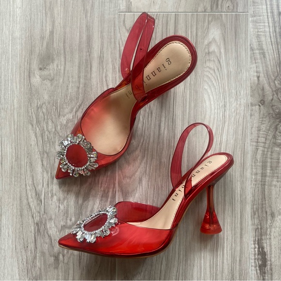 Gianni Bini vivyee crystal sling back pumps heels clear santorini red size 8 - Picture 1 of 8